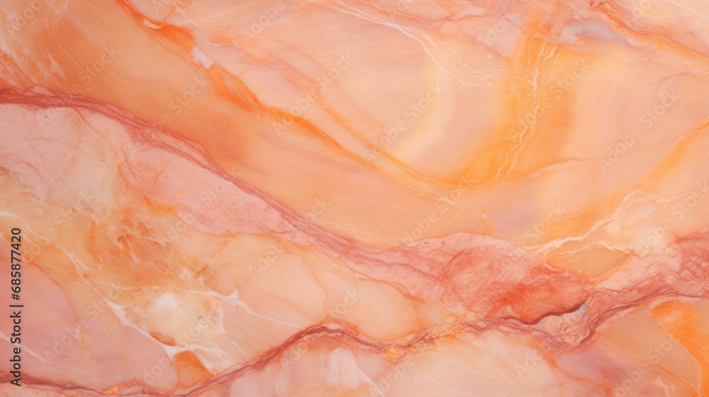Orange Marble with Pink Veins Horizontal Background. Abstract stone backdrop. Bright natural material texture. AI Generated Photorealistic Illustration.
