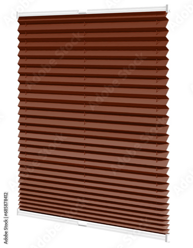 Blinds. Brown classic pleated curtain. Chocolate color. Isolated element. 3d.