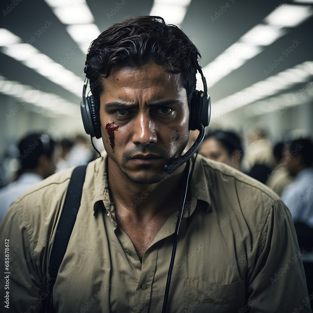 Call Center Hero ,Unyielding in Extraordinary Times, an Employee Faces Difficulties with Dedication . Generative Ai Call Center Hero ,Unyielding in Extraordinary Times, an Employee Faces Difficulties with Dedication . Generative Ai
