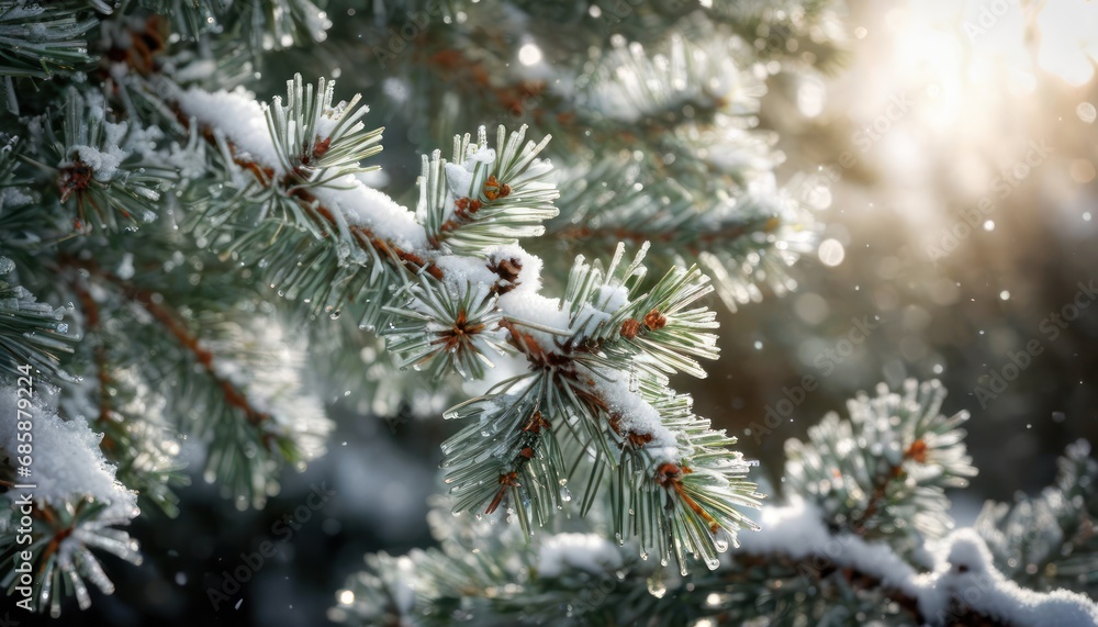  a close up of a branch of a tree with snow on the branches and a branch of a tree with snow on it.