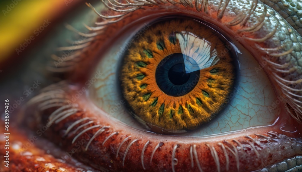  a close up of a person's eye looking at the camera with a blurry background of a person's eye.