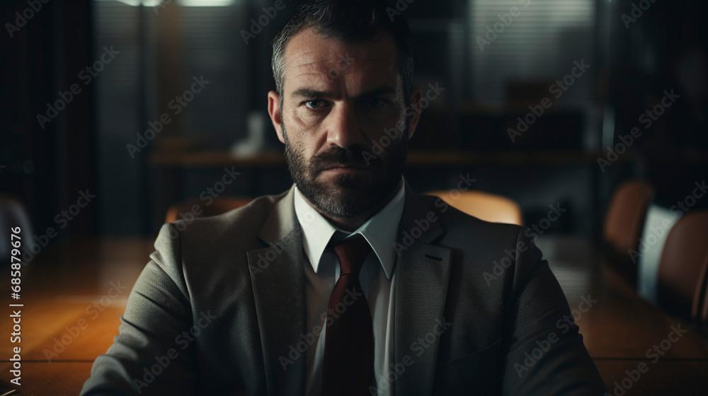 Fototapeta premium Business Strength: Intense Portraits of Serious Executives, Generative AI