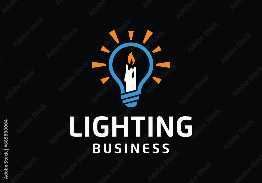 Lamp bulb with candle for lighting business logo design Lamp bulb with candle for lighting business logo design