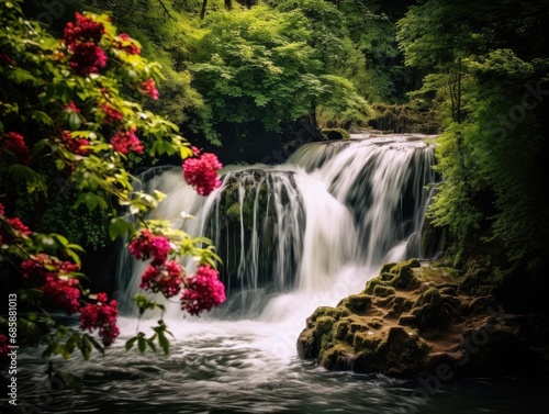 Fall Foliage in Nature a Serene Waterfall Surrounded by Greenery