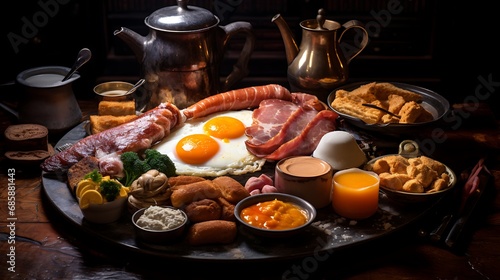 Classic full English breakfast spread
