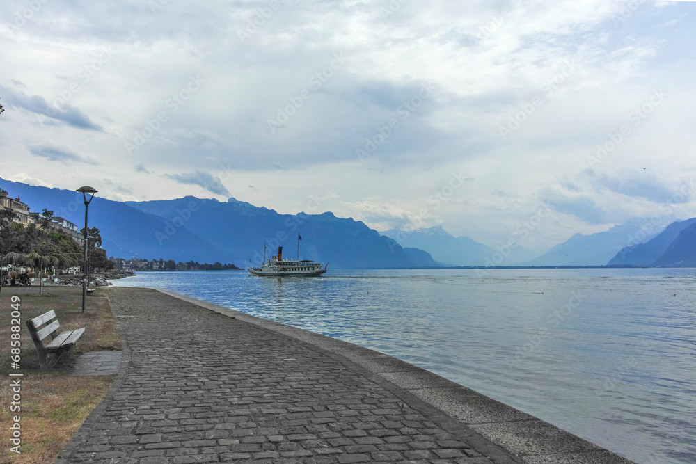 Landscape from town of Vevey to Lake Geneva, Switzerland