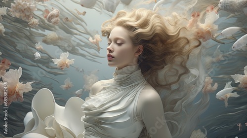 Attractive Bride with Elegant Wedding Dress and Fashionable Hairstyle