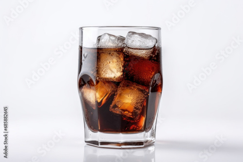 Glass of cola with ice and isolated on white