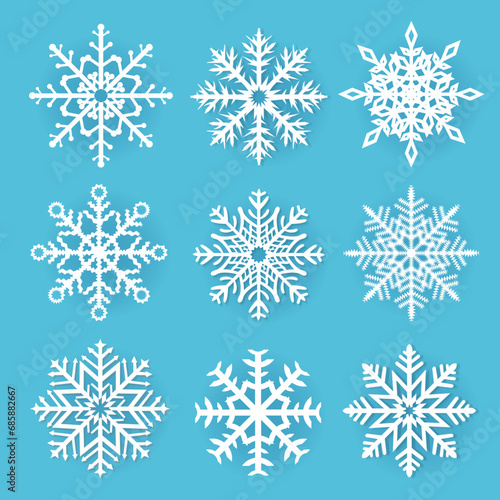 Snowflake Set With Blue Background