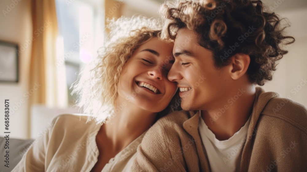 Fototapeta premium Diverse young couple enjoys a cozy Valentine's celebration.