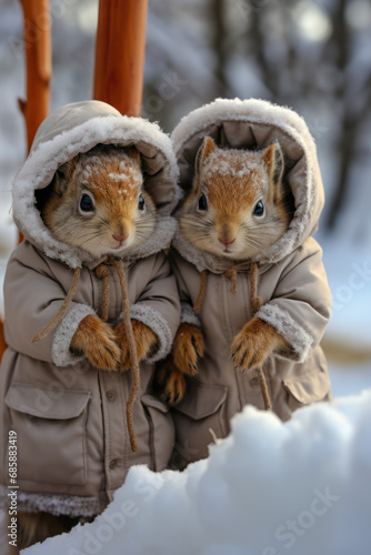 On a Cold Snowy Morning Squirrels are Standing in the Snow in their Scarves a Little Clueless Wallpaper Background Digital Art 