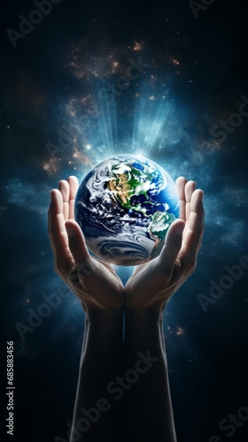 Planet Earth in Hands of Man. Environmental Stewardship Concept