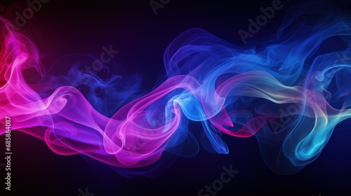 Light neon colorful smoke on dark background. AI generated image