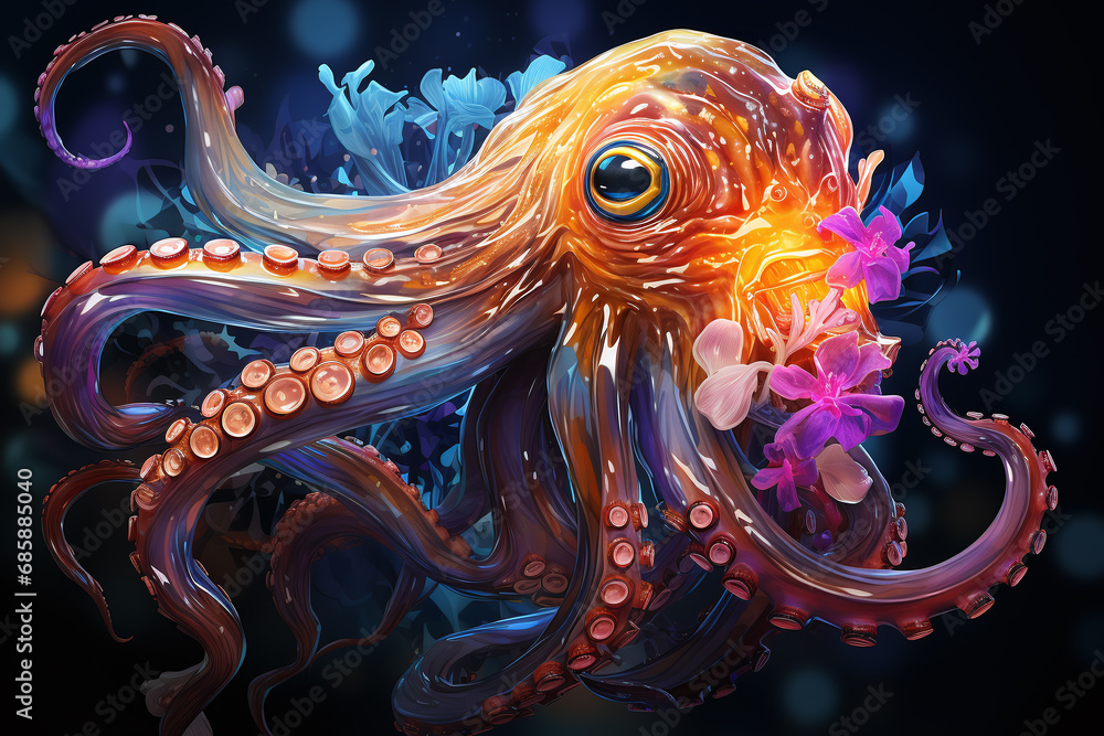 squid portrait in neon painting style squid portrait in neon painting style
