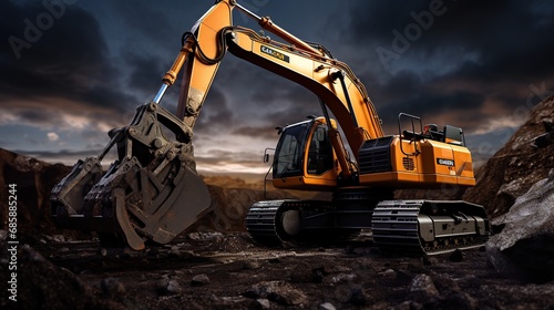Excavator working on a construction site. 3D Rendering