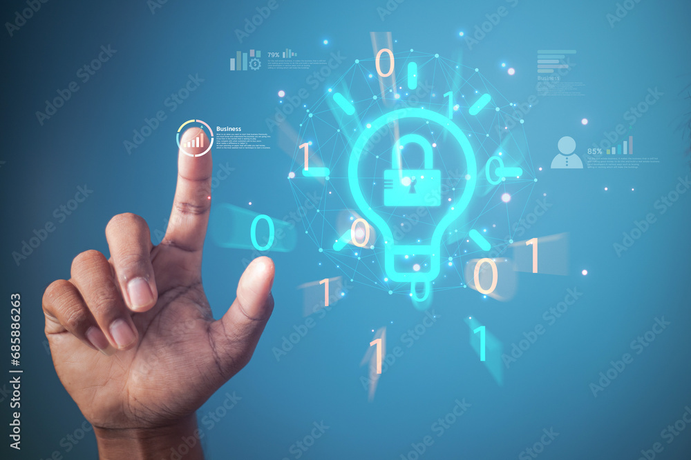 cybersecurity concept Business man shows how to protect cyber technology network from attack by hackers on the internet. Secure access to privacy through smartphones Meta protection. cybersecurity concept Business man shows how to protect cyber technology network from attack by hackers on the internet. Secure access to privacy through smartphones Meta protection.