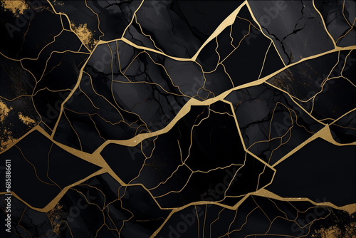 Black and gold abstract kintsugi background.