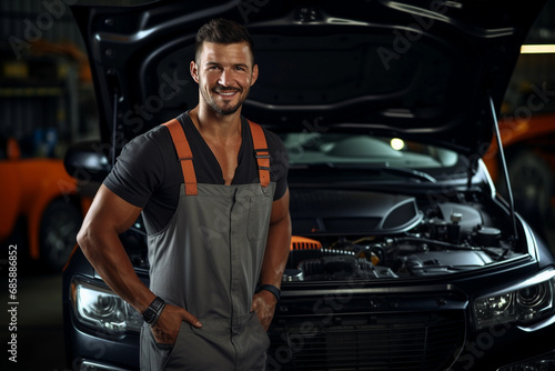 Portrait of smiling mechanic in car service