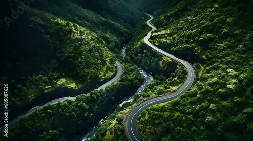 Overhead shot of a winding road © Be Naturally