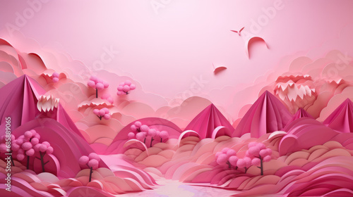 greeting card, pink abstract landscape in the style of paper sculpture © Victor