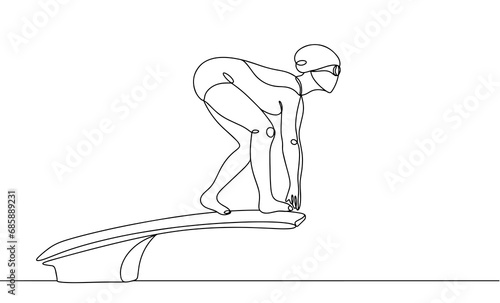  Young woman. Swimming. Sport. One line