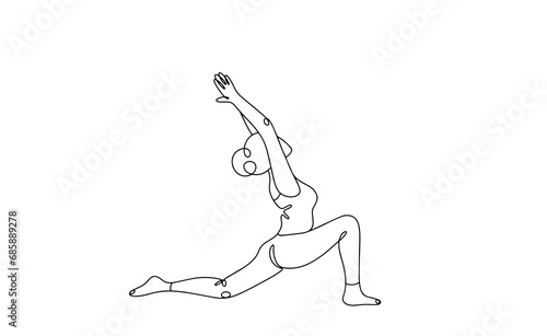 Young woman. Gymnastics. Yoga. One line