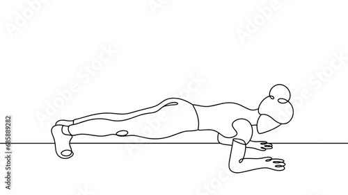 Young woman. Plank. One line