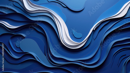 greeting card, blue abstract landscape in the style of paper sculpture photo