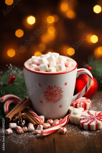 Cozy winter vibes with festive hot chocolate delight, Generative AI