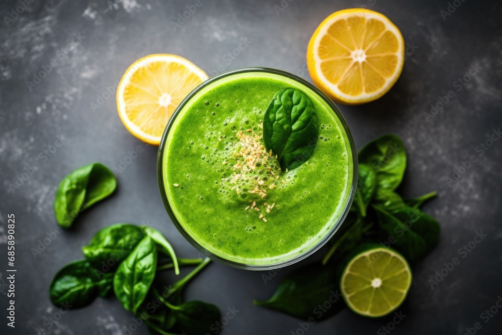 Fresh Green Smoothie Topped with Seeds and Mint Leaf Fresh Green Smoothie Topped with Seeds and Mint Leaf