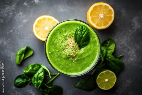 Fresh Green Smoothie Topped with Seeds and Mint Leaf
