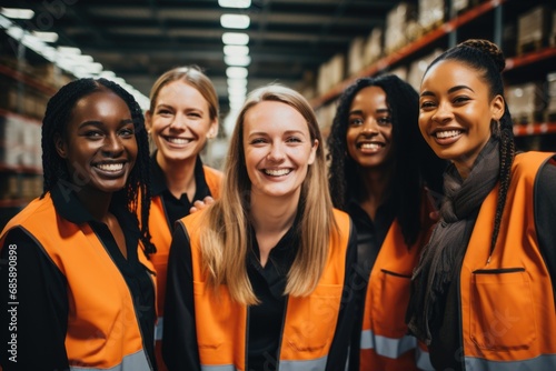 Group portrait of young and diverse women in a warehouse © Baba Images