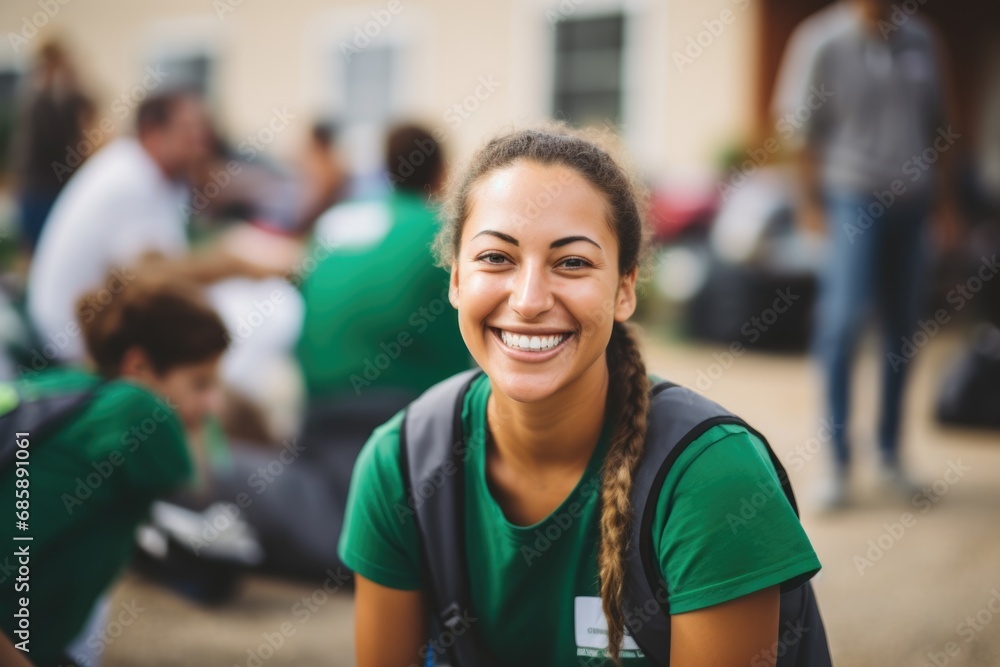 Fototapeta premium Portrait of a young female volunteer doing community work