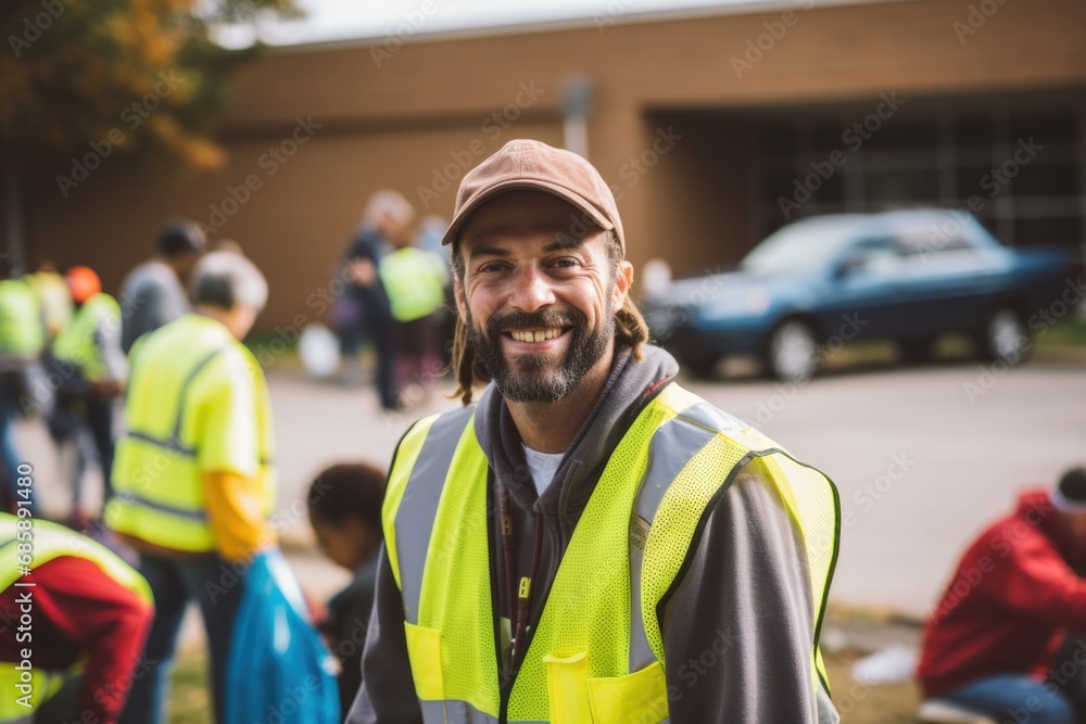 Portrait of a smiling young man working as a volunteer