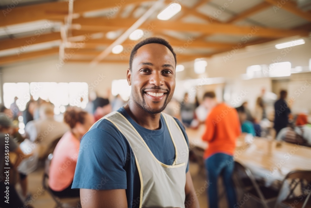 Fototapeta premium Portrait of a smiling young man working as a volunteer