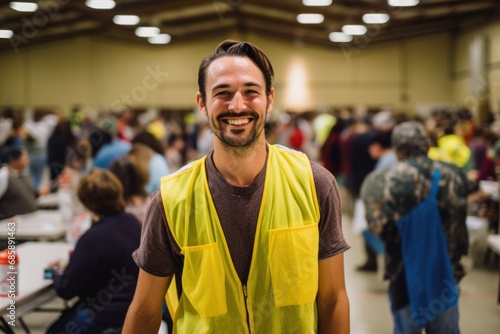 Portrait of a smiling young man working as a volunteer