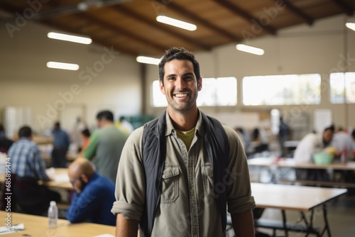 Portrait of a smiling young man working as a volunteer