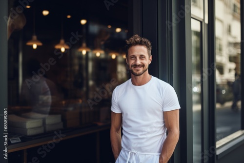 Portrait of a businessman small business owner standing in front of his establishment
