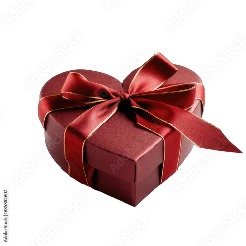 Red gift box in the shape of a heart isolated on transparent and white background. PNG transparent