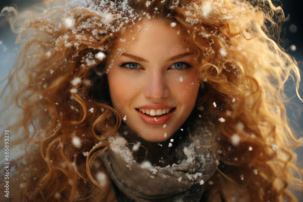 portrait of a beautiful happy woman enjoying winter season portrait of a beautiful happy woman enjoying winter season