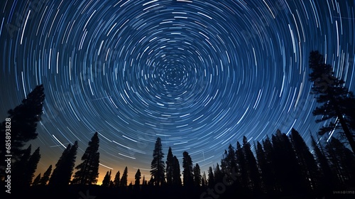 Star trails in a clear night sky