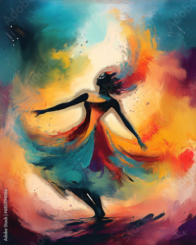 Woman dancing into painted colors