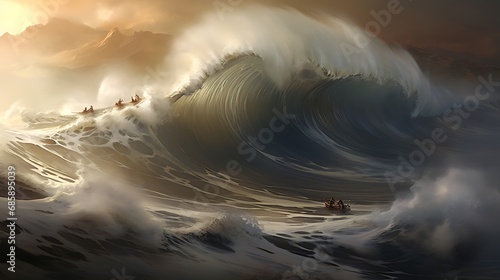 Surfers riding majestic waves © MuhammadInaam