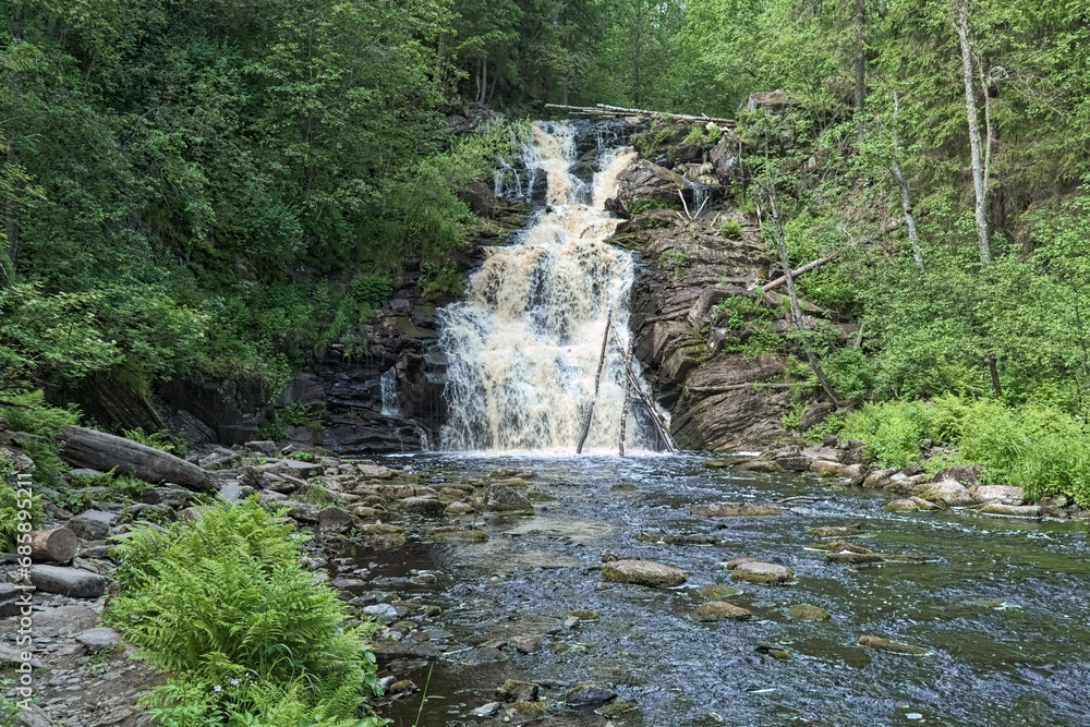 Jukankoski Waterfall on Kulismajoki river in the Pitkyarantsky District of the Republic of Karelia, Russia. It is also known as White Bridges waterfall.