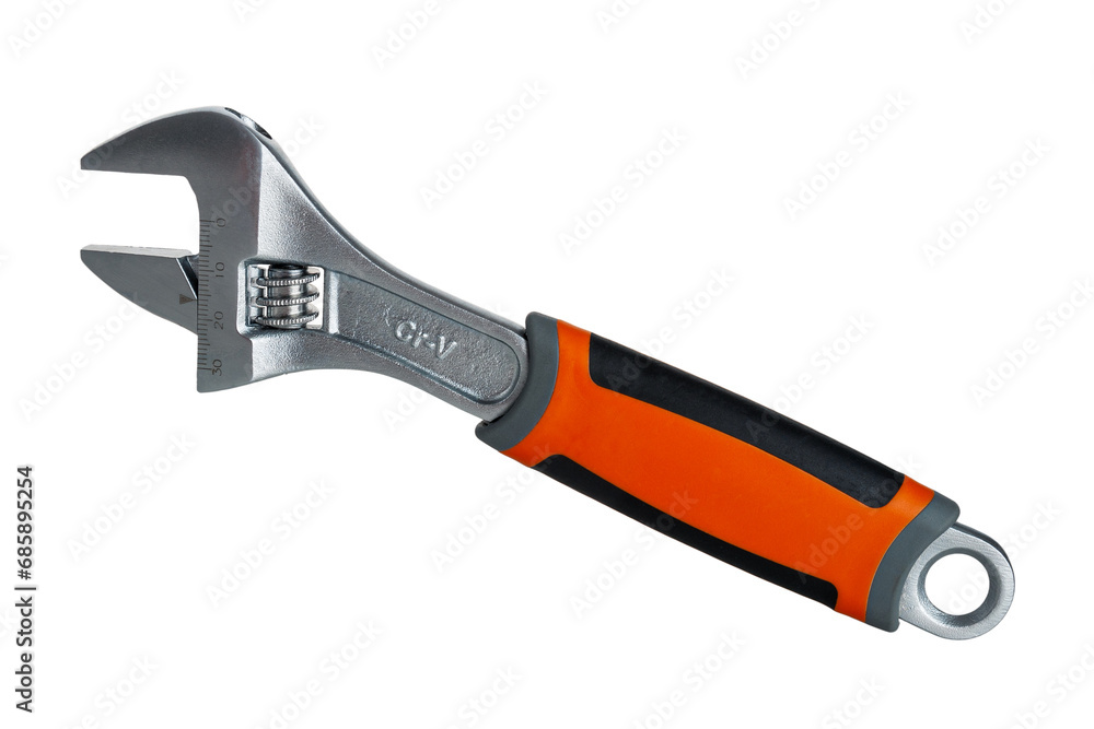 adjustable wrench for fine adjustment, metal chrome plated, isolated on a white background adjustable wrench for fine adjustment, metal chrome plated, isolated on a white background