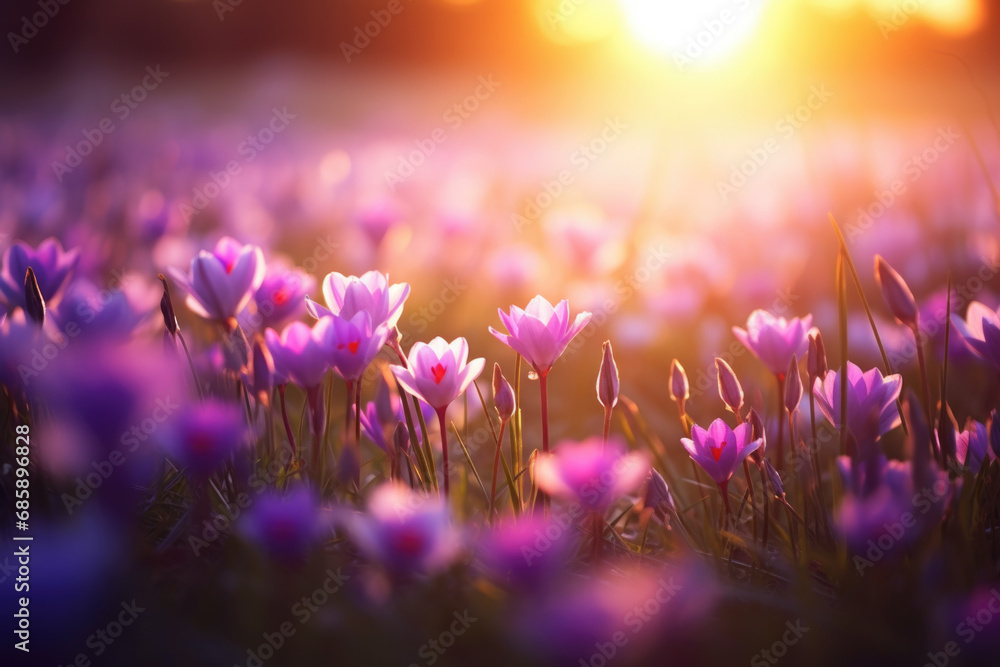 Naklejka premium Purple flowers in the field in sunlight.