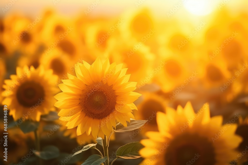 Field of yellow sunflowers. Space for text. Field of yellow sunflowers. Space for text.