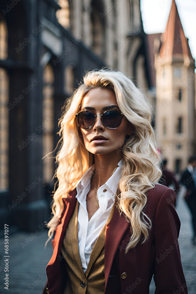 Portrait of a beautiful blonde woman on a city street Portrait of a beautiful blonde woman on a city street