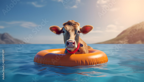 Pet vacation, Banner leisure travel, animal inflatable float. swimming on vacation. concept of relaxation © elina