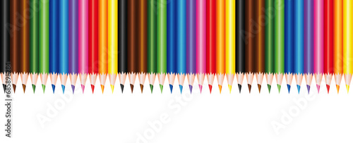 School crayons in various colors placed at the top of the template aligned with blank space at the bottom.